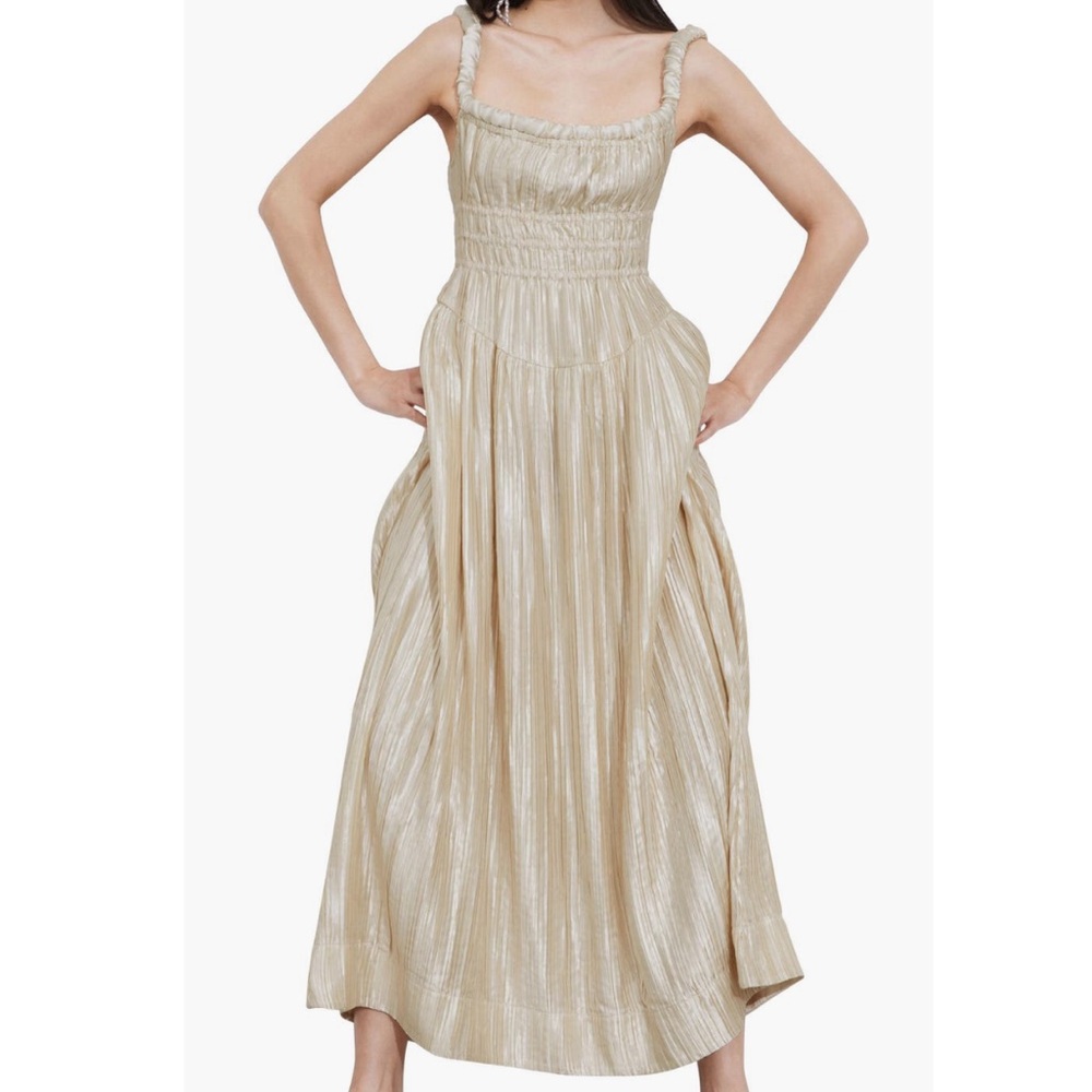 NWT & Other Stories Pleated Metallic Shirred Satin Dress Size 4